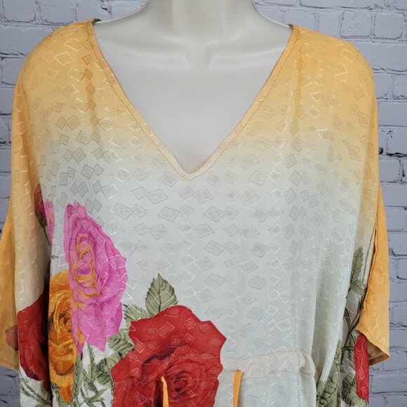 Multicolor 100% Recycled Silk Roses Lightweight Dress Tunic Top India O/S - Picture 5 of 13
